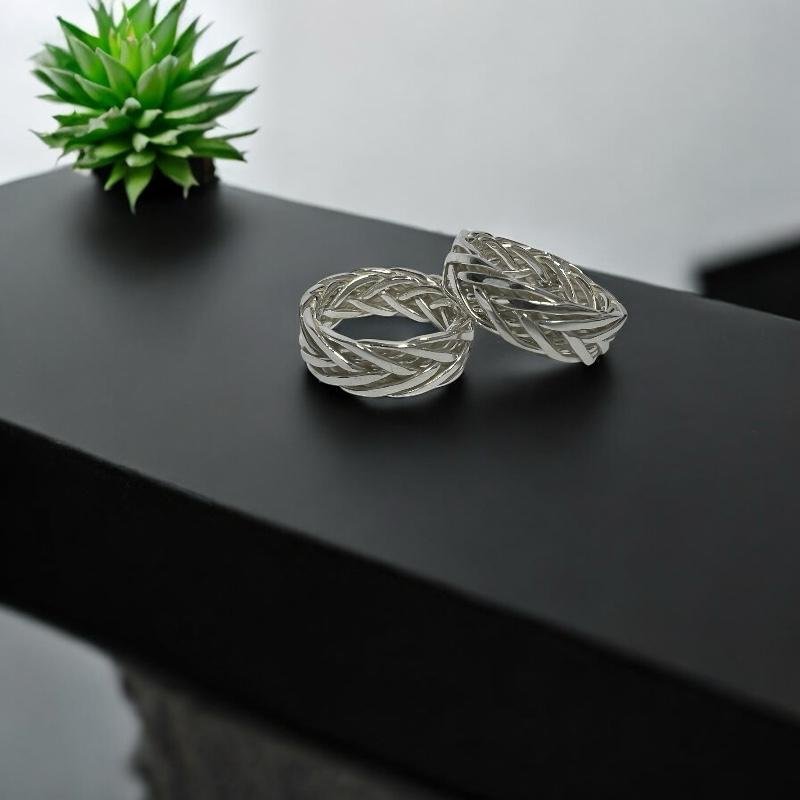 Anillo Tejido En Plata Pura Ley 999 Artesanal