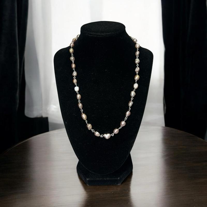 Collar Largo De Perlas De Río Plata 950 Artesanal