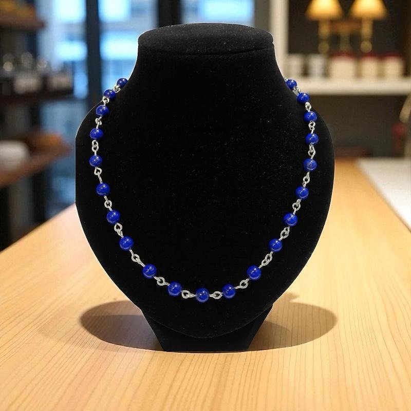 Collar De Lápiz Lázuli Afgano Con Broche Mosquetón