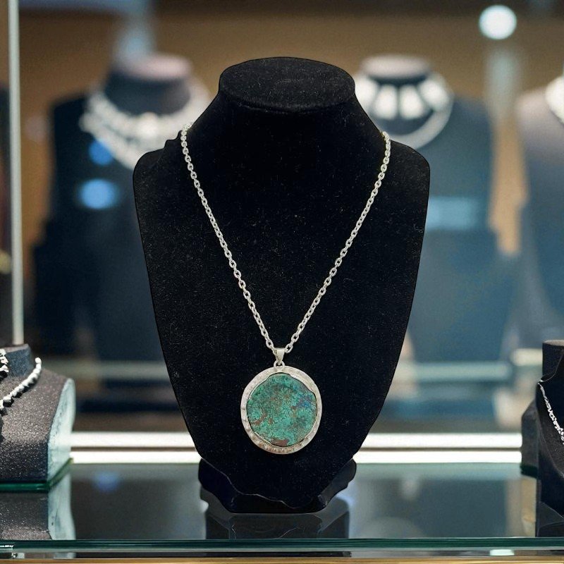 Colgante Artesanal De Atacamita Del Norte De Chile En Plata