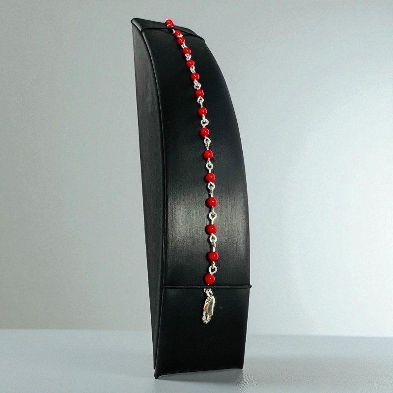 Pulsera De Coral Natural Con Esferas Y Plata Artesanal