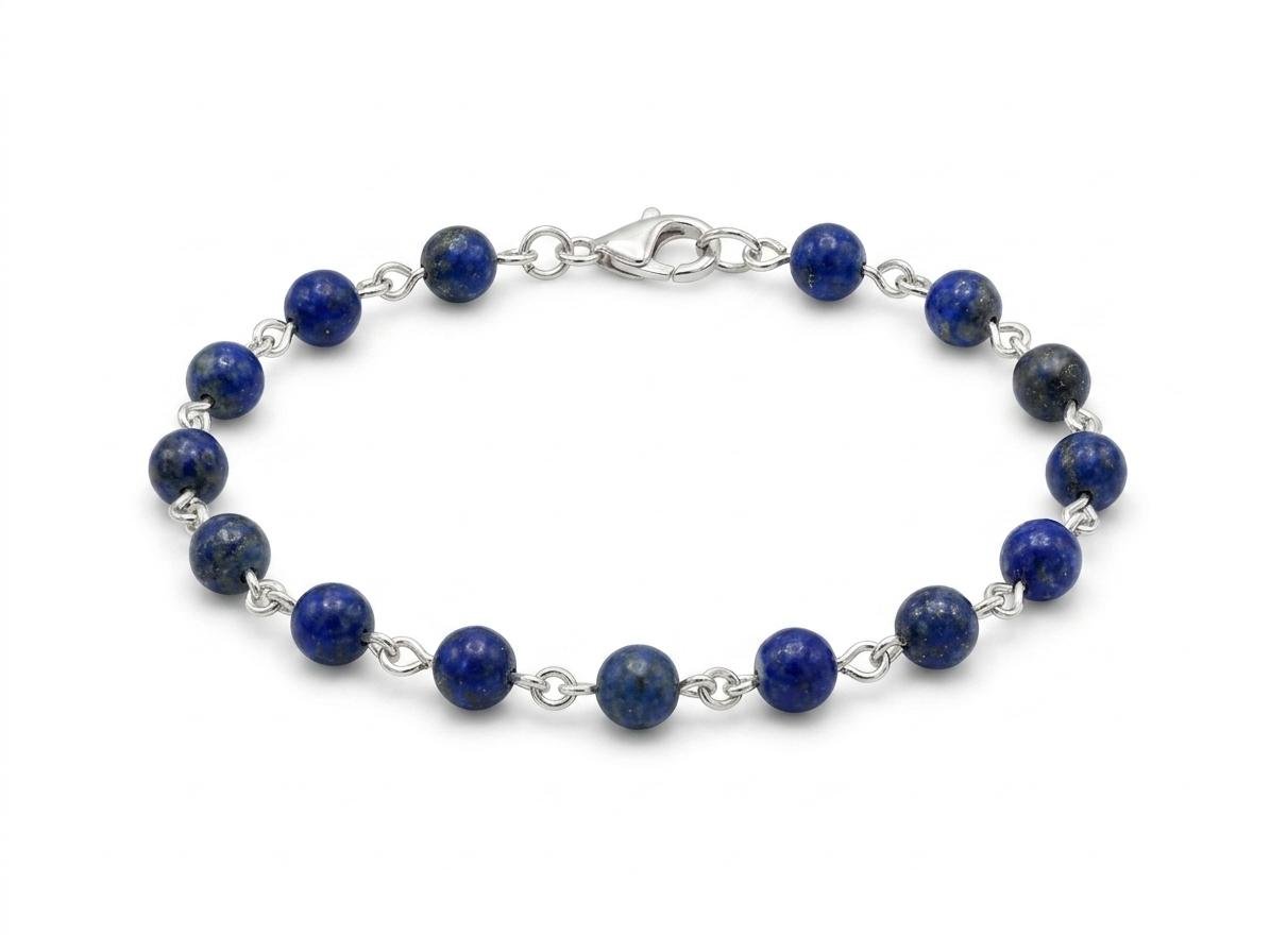 Pulsera De Lapislázuli Esferas De 4Mm Y Plata