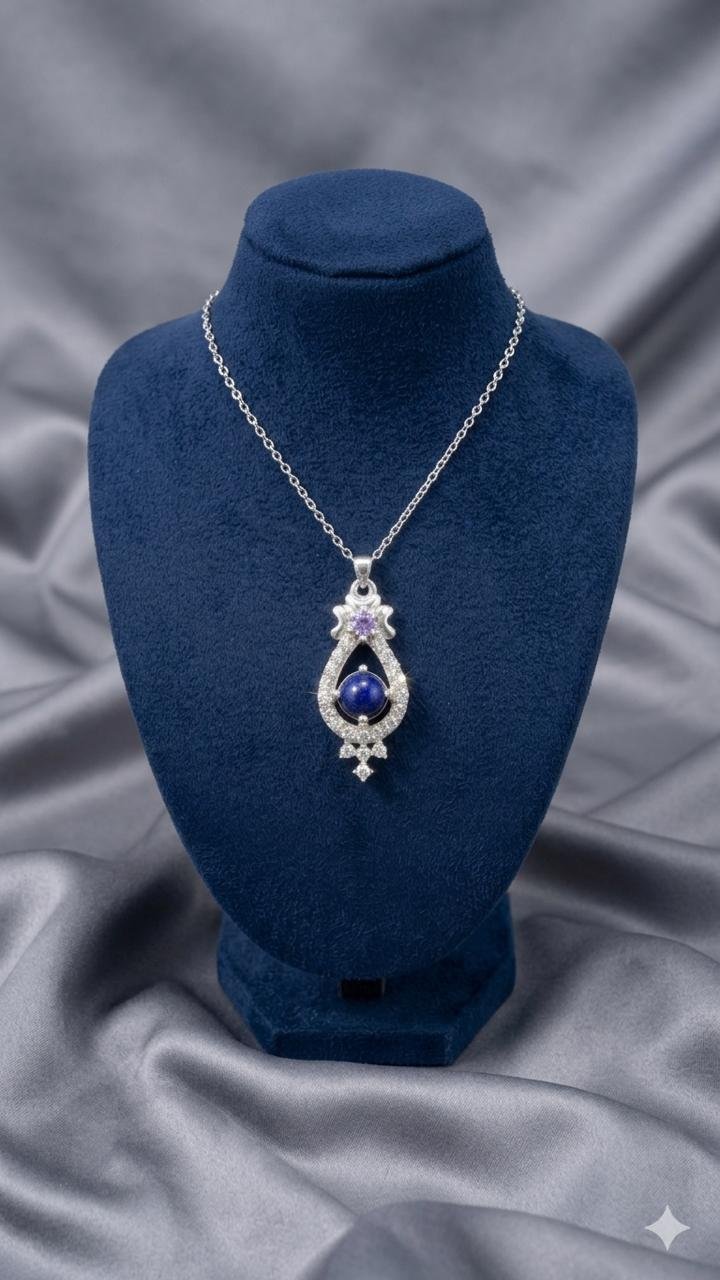 Collar De Plata Ley 950 Lapislázuli Afgano Y Circones Premium