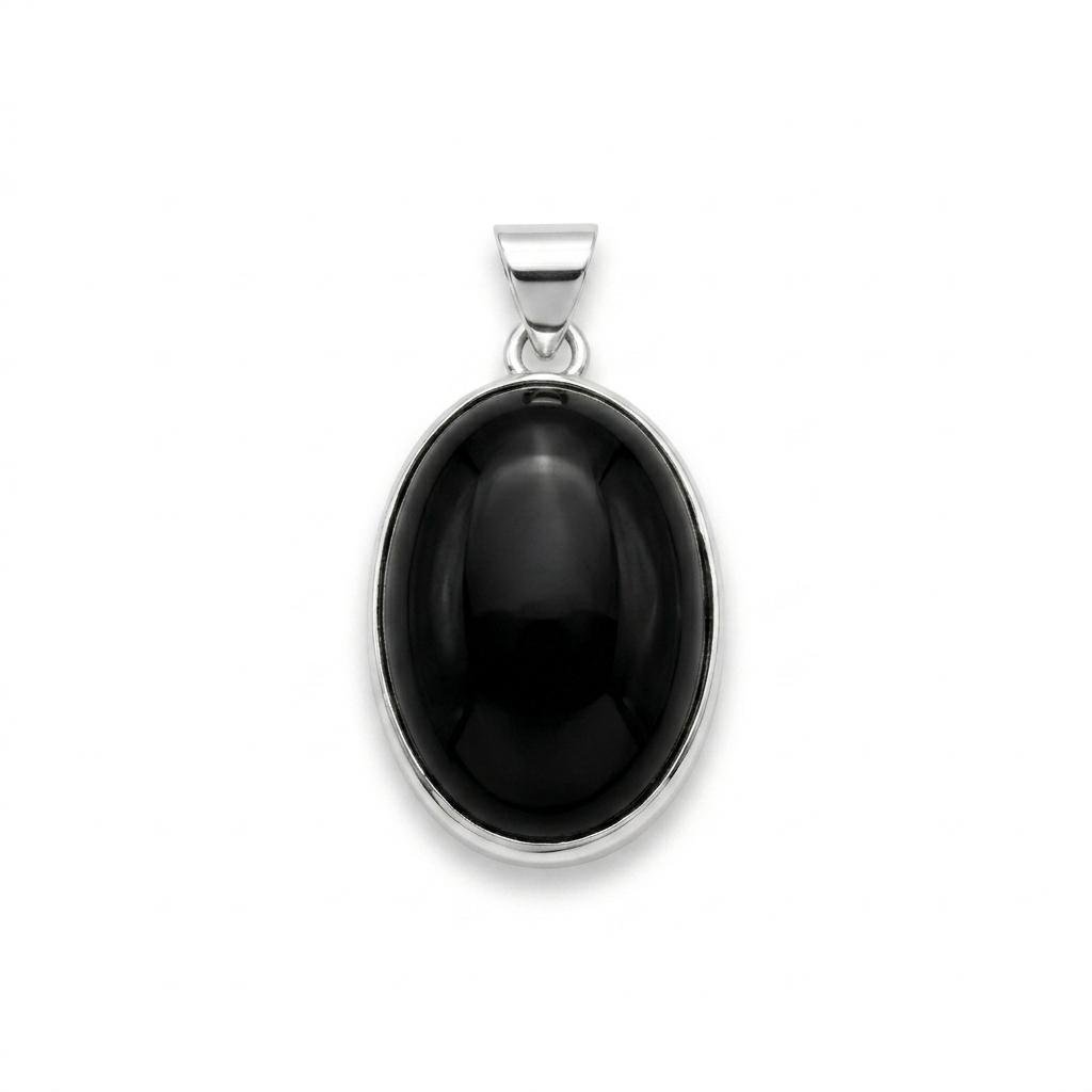 Dije Obsidiana Negra Natural En Plata Ley 950