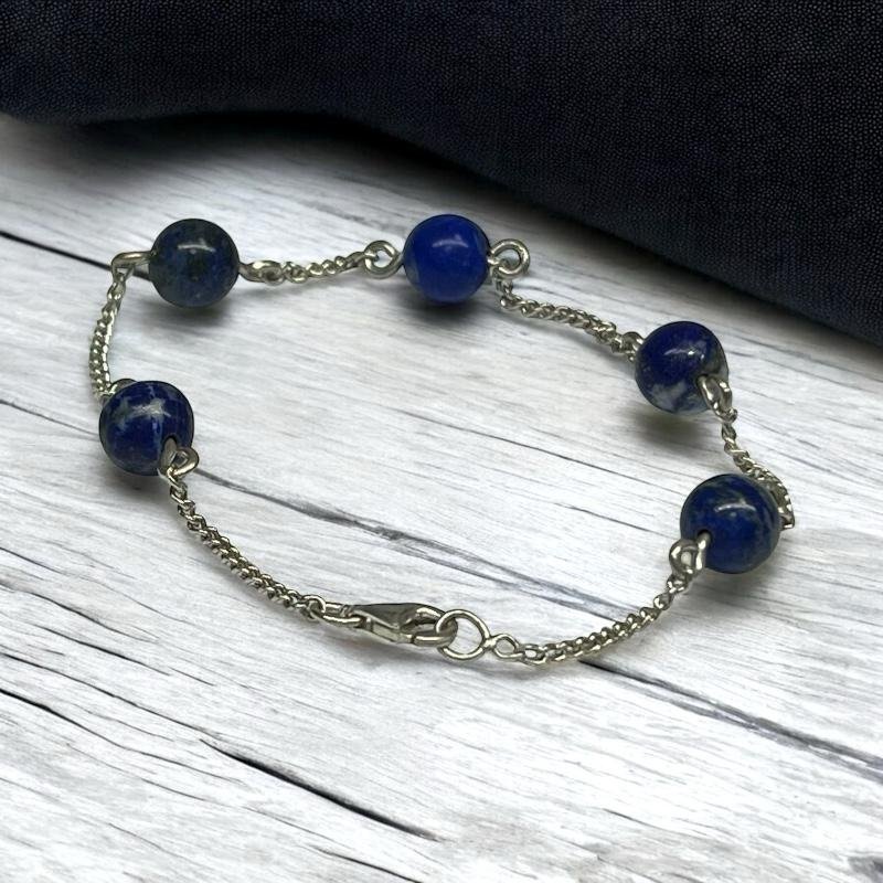 Pulsera De Lapislázuli Chileno Y Plata Ley 980